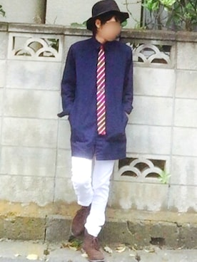 「ツバ広ハット」｜「アイテム（ステンカラーコート）」を使った、gonさん（メンズ・170cm）の春コーディネート