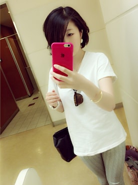 「Vance exchangeのアイテム（Tシャツ/カットソー、ホワイト系）」を使った、ユカツさん（レディース・148cm）の夏コーディネート