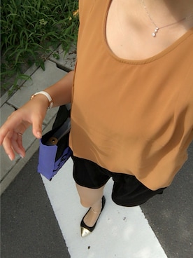 「VIS（ビス）のアイテム（トップス、オレンジ系）」を使った、ユカツさん（レディース・148cm）の夏コーディネート