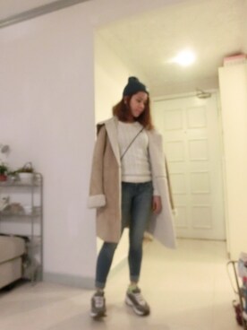 「アイテム（ムートンコート）」を使った、Viki Tongさん（レディース・152cm・20代）の冬コーディネート