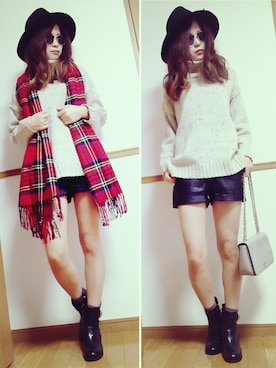 「ツバ広ハット」｜MiHoさん（レディース・159cm）の秋コーディネート