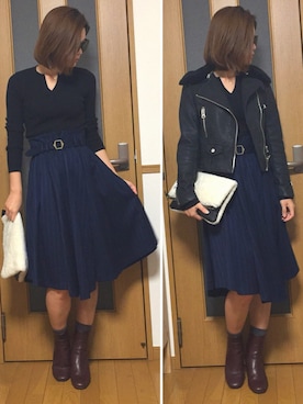 「カッコイイ女子」｜「アイテム（ライダースジャケット）」を使った、MiHoさん（レディース・159cm）の冬コーディネート