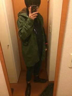 「黒縁メガネ」｜「アイテム（モッズコート）」を使った、N@ganoKenMiNさん（メンズ・173cm）の冬コーディネート