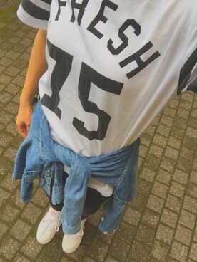 「WEGO（ウィゴー）のアイテム（Tシャツ/カットソー、ホワイト系）」を使った、MILANO®︎さん（レディース・155cm）の夏コーディネート