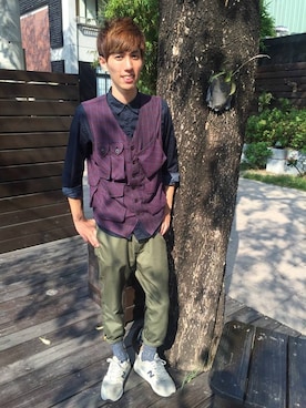 「ADLIB（アドリブ）のアイテム（レッグウェア）」を使った、李韋達さん（メンズ・174cm）の秋コーディネート