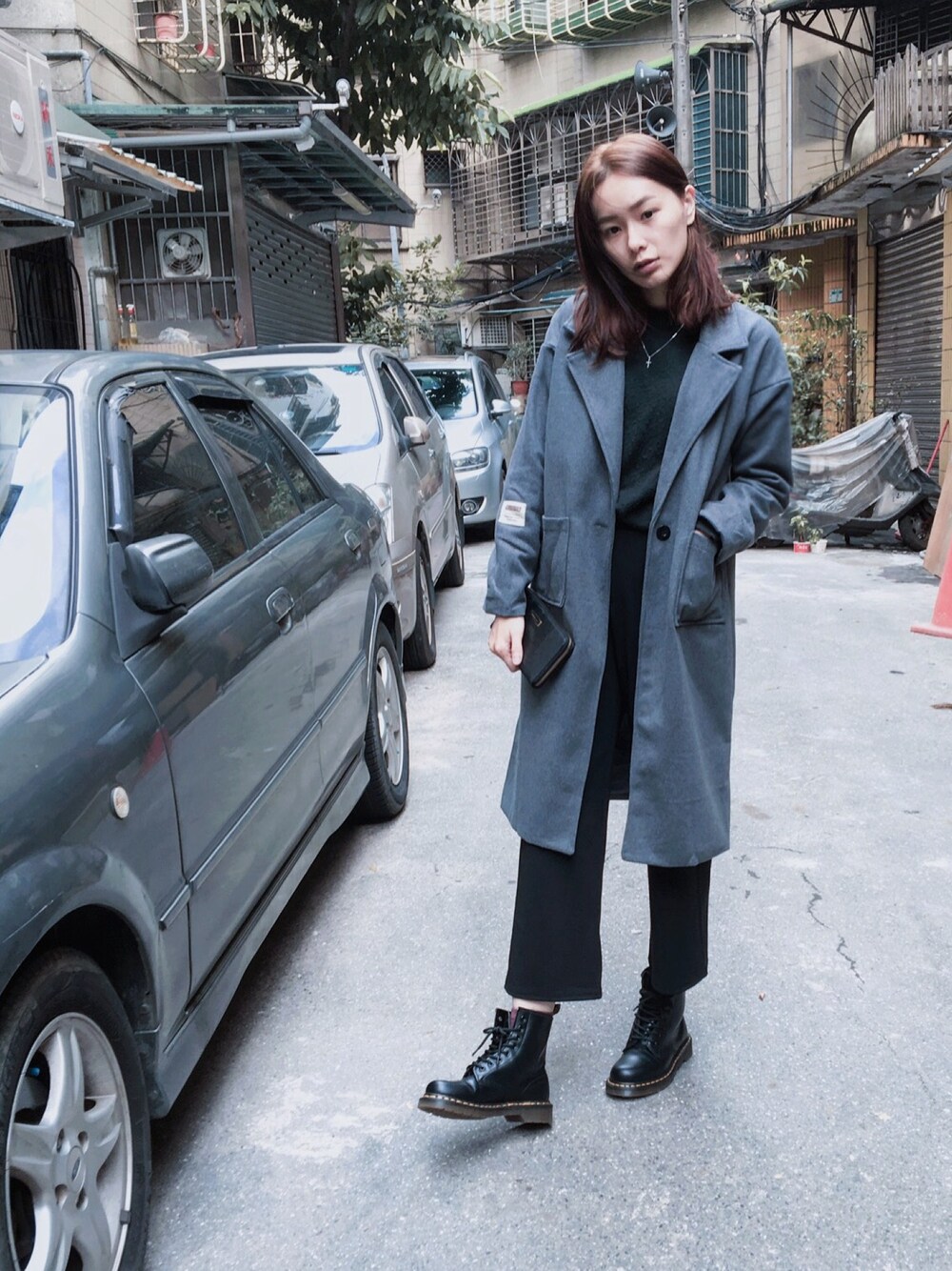 「Dr. MartensのDr.Martens/ CORE PASCAL-8 EYE BOOT（ブーツ、ブラック系）」を使った、Swan Duさん（レディース・166cm）の秋コーディネートの1枚目の写真