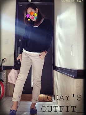 「ネイビー×ホワイト」｜「アイテム（ダウンジャケット/コート）」を使った、lyee◡̈さん（レディース・165cm）の冬コーディネート