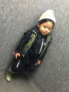 「アイテム（ダウンベスト、その他）」を使った、いちさん（キッズ・90cm）の春コーディネート