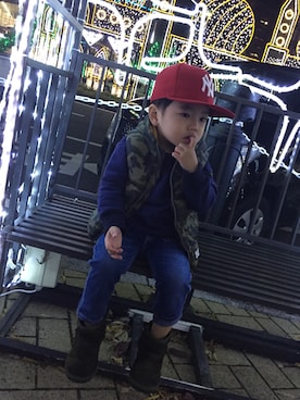 「アイテム（ダウンベスト、その他）」を使った、いちさん（キッズ・90cm）の春コーディネート