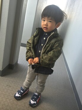 「green label relaxing（グリーンレーベルリラクシング）のアイテム（ナイロンジャケット）」を使った、いちさん（キッズ・90cm）の春コーディネート