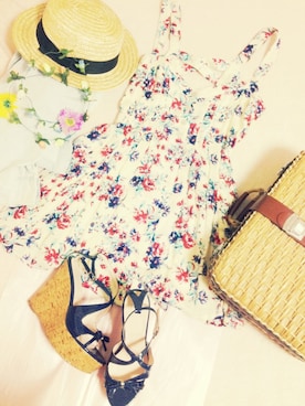 「rose bulletのshoes（サンダル、ブルー系）」を使った、mihoさん（レディース・150cm）の春コーディネート