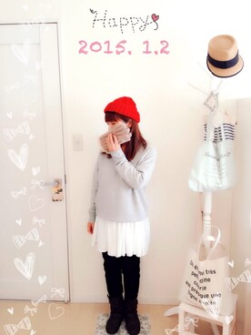「スウエット」｜「アイテム（ステンカラーコート）」を使った、chiさん（レディース・150cm）の冬コーディネート