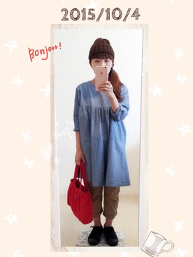 「Handmade（ハンドメイド）のアイテム（チュニック）」を使った、chiさん（レディース・150cm）の秋コーディネート