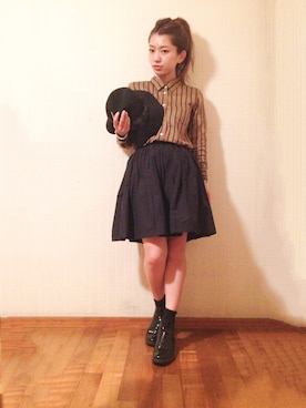 「Another Edition（アナザーエディション）のAE SOLID ギャザーSK ◆（スカート）」を使った、yanさん（レディース・151cm）の秋コーディネート