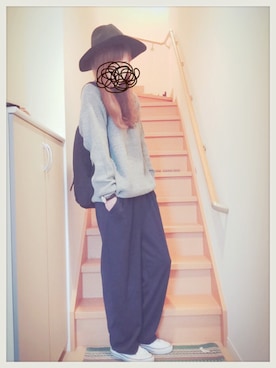 「GLOBAL WORK（グローバルワーク）のフェルトロングブリムハット/705078（ハット）」を使った、mi-ka*さん（レディース・163cm）の冬コーディネート