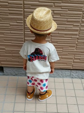 「DC SHOES（ディーシーシューズ）のアイテム（ブラウン系）」を使った、KAIさん（キッズ・80cm）の夏コーディネート