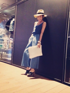 「AZUL by moussy（アズールバイマウジー）のフェイクスウェードフェザーネックレス（ネックレス）」を使った、mizukiさん（レディース・158cm）の春コーディネート