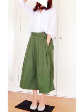 「w closet（ダブルクローゼット）のアイテム（スカート、グリーン系）」を使った、shishi.さん（レディース・155cm）の春コーディネート