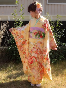 「アイテム（浴衣）」を使った、Nさん（レディース・160cm）の冬コーディネート