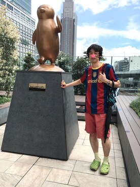 「アイテム（ジャージ、レッド系）」を使った、えいとまさん（メンズ・180cm）の夏コーディネート