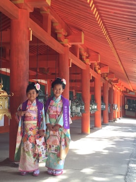 「アイテム（浴衣、グリーン系）」を使った、deux-bijouterieさん（キッズ・124cm）の秋コーディネート