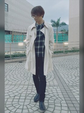 「initial（イニシャル）のアイテム（シューズ）」を使った、Ka Wai Liangさん（メンズ・170cm）の春コーディネート
