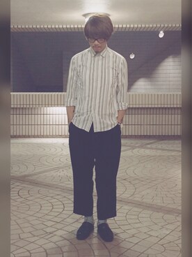 「initial（イニシャル）のアイテム（シューズ）」を使った、Ka Wai Liangさん（メンズ・170cm）の春コーディネート