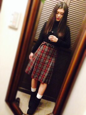 「赤チェック」｜「アイテム（ブーティ）」を使った、reinaさん（レディース・158cm）の秋コーディネート