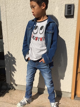 「BREEZE（ブリーズ）のアイテム（Tシャツ/カットソー、ホワイト系）」を使った、Yamaさん（レディース・160cm）の秋コーディネート