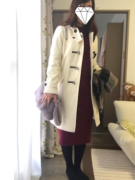 「女子会」｜「アイテム（ダッフルコート）」を使った、morico さん（レディース・158cm）の冬コーディネート
