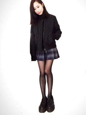 「niko and...（ニコアンド）のアイテム（スタジャン）」を使った、Sueさん（レディース・154cm）の冬コーディネート