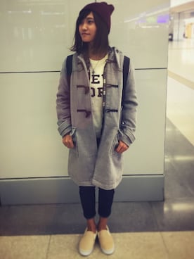 「NICE CLAUP（ナイスクラップ）のアイテム（ダッフルコート）」を使った、Natsumi  Horiuchiさん（レディース・158cm）の冬コーディネート