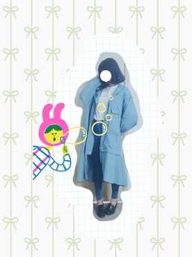 「no brand（ノーブランド）のアイテム（トレンチコート、ブルー系）」を使った、meoweiさん（レディース・166cm）の春コーディネート