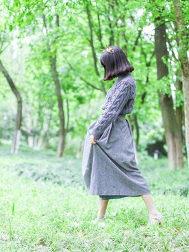 「no brand（ノーブランド）のアイテム（スカート、グレー系）」を使った、meoweiさん（レディース・166cm）の春コーディネート