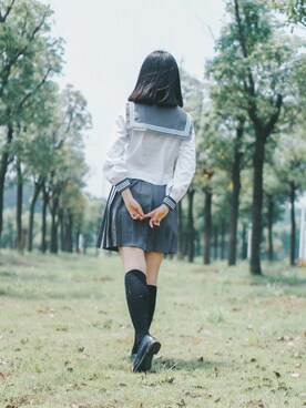 「no brand（ノーブランド）のアイテム（スカート、グレー系）」を使った、meoweiさん（レディース・166cm）の夏コーディネート