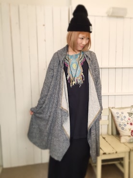 「ロングカーディガン」｜Masumi Kaihoさん（レディース・160cm）の冬コーディネート