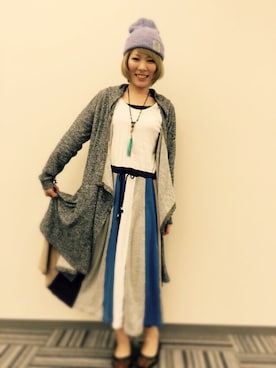 「ロングカーディガン」｜Masumi Kaihoさん（レディース・160cm）の春コーディネート