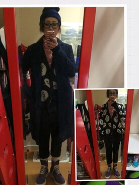 「総柄トップス」｜「アイテム（チェスターコート）」を使った、あゆぽさん（レディース・161cm）の春コーディネート