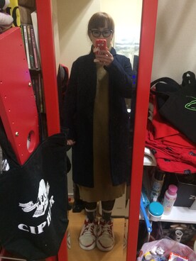 「OZOC（オゾック）のアイテム（チェスターコート）」を使った、あゆぽさん（レディース・161cm）の冬コーディネート