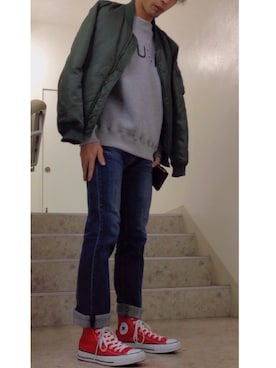 「WHITE LINE（ホワイトライン）のアイテム（トップス）」を使った、たろうさん（メンズ・166cm）の冬コーディネート