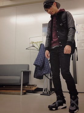 「STUDIOUS（ステュディオス）のアイテム（スタジャン）」を使った、たろうさん（メンズ・166cm）の冬コーディネート