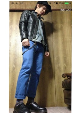 「ワークキャップ」｜「アイテム（ライダースジャケット）」を使った、たろうさん（メンズ・166cm）の冬コーディネート