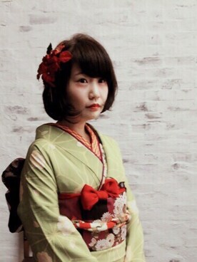 「アイテム（浴衣、グリーン系）」を使った、やすさん（レディース・153cm）の冬コーディネート