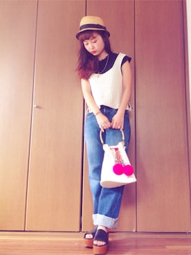 「ロングヘア」｜「アイテム（ハンドバッグ）」を使った、noco♡さん（レディース・155cm）の夏コーディネート