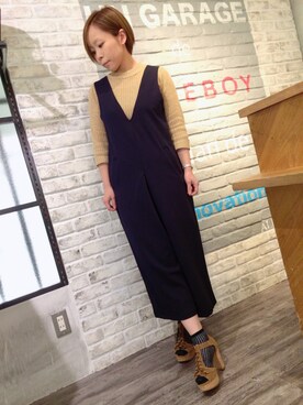 「アイテム（サロペット/オーバーオール、イエロー系）」を使った、さかさん（レディース・158cm）の春コーディネート