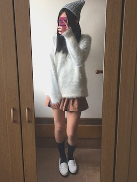 「RETRO GIRL（レトロガール）のアイテム（ニットキャップ/ビーニー）」を使った、SH!ORiさん（レディース・159cm）の冬コーディネート