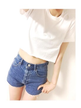 「American Apparel（アメリカンアパレル）のアイテム（Tシャツ/カットソー、ホワイト系）」を使った、みずきさん（レディース）の夏コーディネート