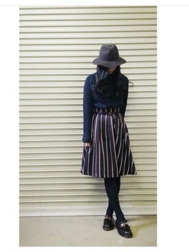 「DRESSLAVE（ドレスレイブ）のSugar Rose / pineapple turtle back tuck po(バックタックオフタートルニット)（ニット/セーター、ブルー系）」を使った、みずきさん（レディース）の夏コーディネート