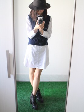 「Mila Owen（ミラオーウェン）のニットベストドッキングワンピース（ワンピース、ブルー系）」を使った、みずきさん（レディース）の夏コーディネート