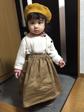 「1歳3ヶ月」｜「アイテム（ハンチング/ベレー帽）」を使った、uuume＊さん（キッズ・80cm）の冬コーディネート